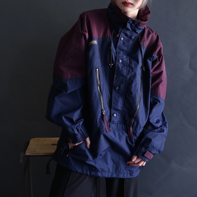 "columbia" bi-color half-zip nylon pullover