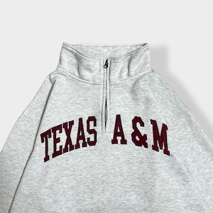 【ZOOZATZ】カレッジ テキサス TEXAS A&M大学 ハーフジップ スウェット アーチロゴ 刺繍ロゴ プルオーバー グレー XL ビッグシルエット US古着