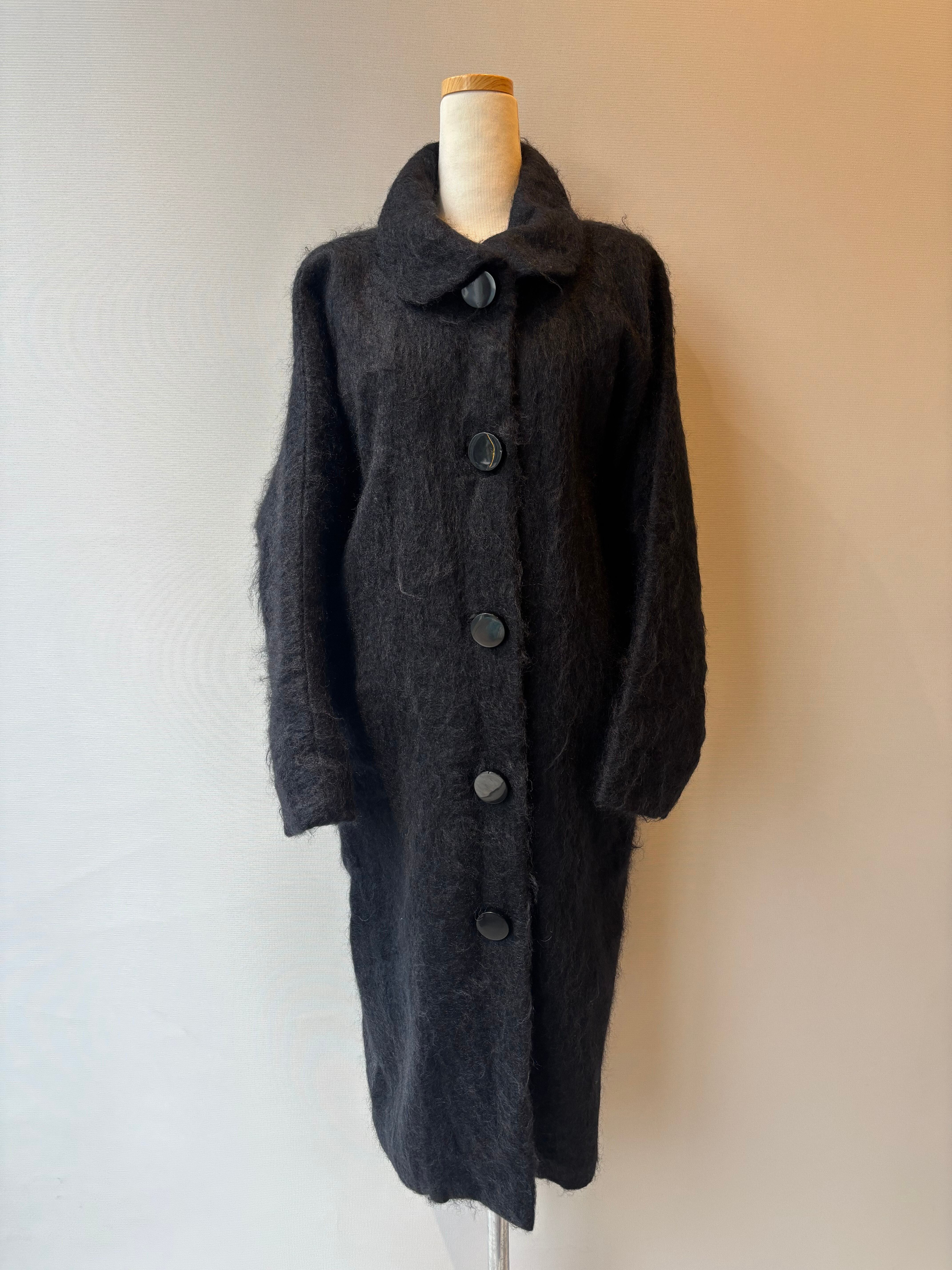 80s mohair round-collar long coat | umber_vintage