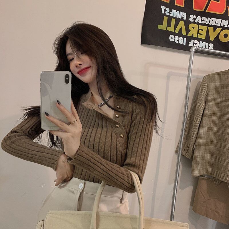 ニットセーター ショートスリムシャツ オータムウィンターブラックトップス 秋物 冬物 ブラックストロベリース63900362057