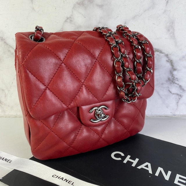 【最終処分SALE】CHANEL シャネル マトラッセ スクエア ラムスキン ショルダーバッグ レッド A-7641