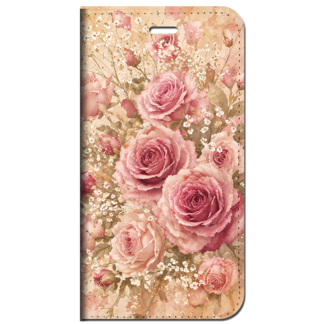 iPhone対応 スマホ 手帳型ケース 母の日 ギフト 薔薇 バラ ボタニカル アンティークローズ リボン 水彩 くすみカラー サンドベージュ 上品 清楚 スマホケース スタンド 【iPhone17 / iPhone16e / iPhone16 他 iPhone各機種対応】 |iamd0173