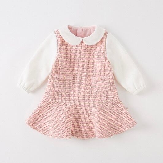 【70-140cm】Dave & Bella ツイード長袖ドッキングワンピース【050409】