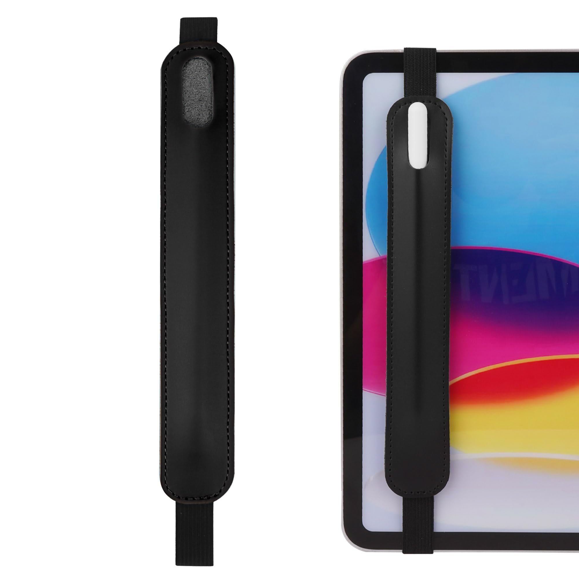TOCCOOL 人造皮革製ペンケース、タッチペンホルダー、コンデンサペンシルスタンド、タブレットペンに収納、伸縮バンドペンケース、大多数のタッチペンに適用 (ブラック)