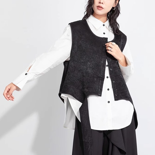 ボタン留め アシンメトリー ベスト 1color JK0327
