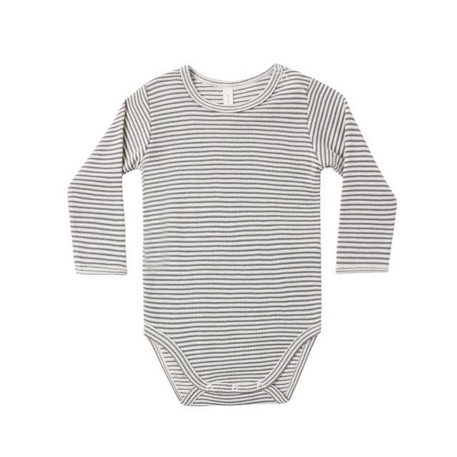 WAFFLE LONG SLEEVE BODYSUIT  / MIDNIGH T MICROSTRIPE