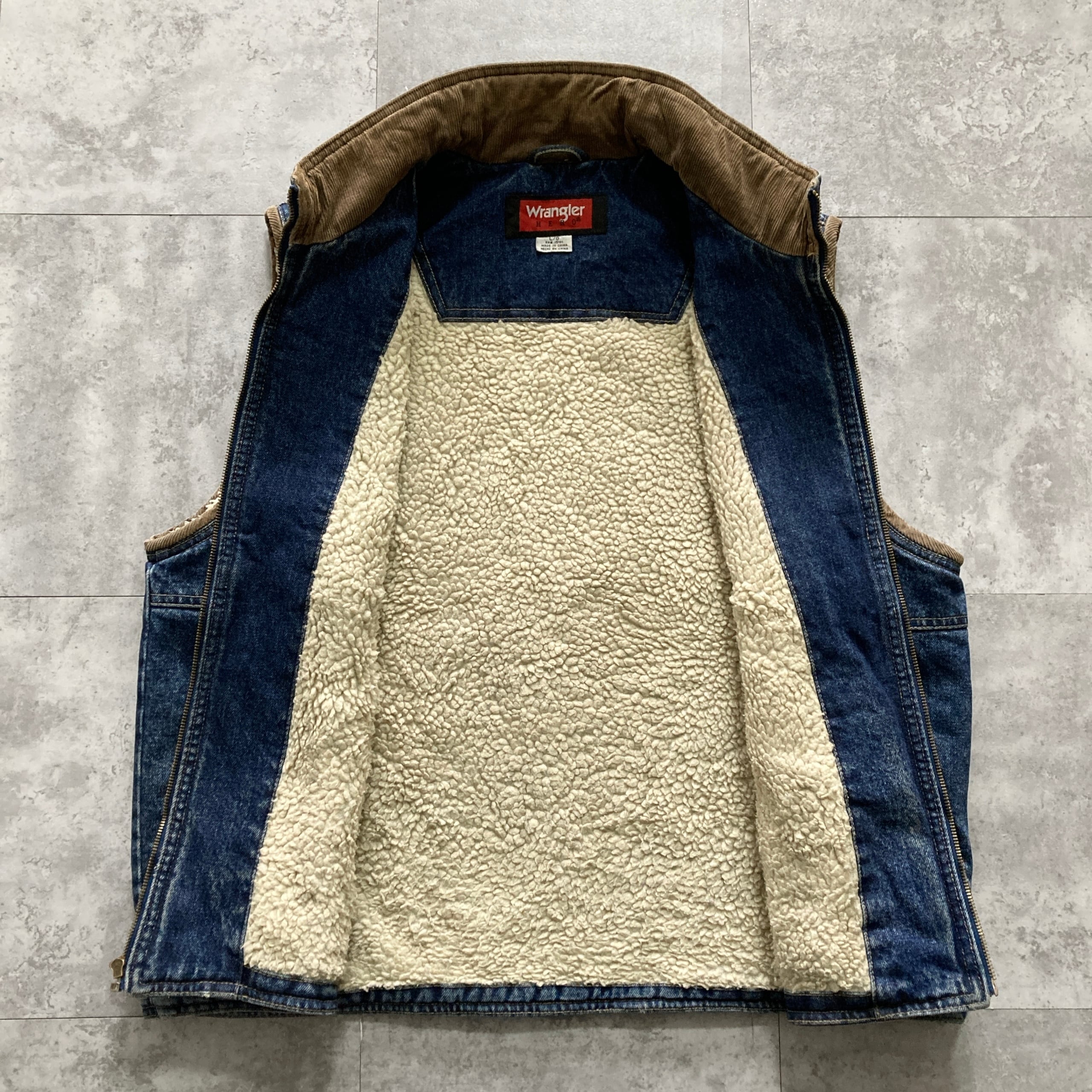Size.L】90s Wrangler ラングラー 襟コーデュロイ 内ボア デニムベスト