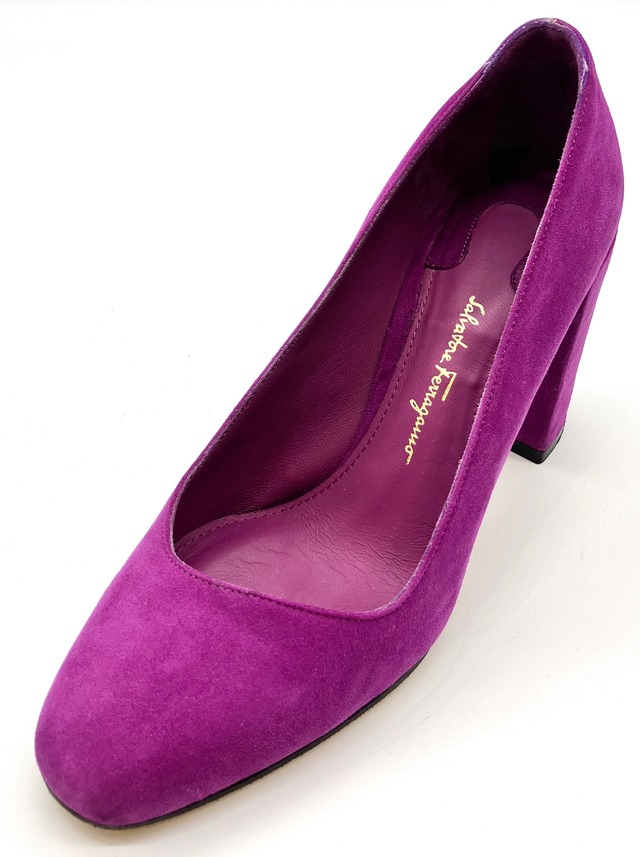 OLD FERRAGAMO(オールドフェラガモ)パープルスエードチャンキーヒール 