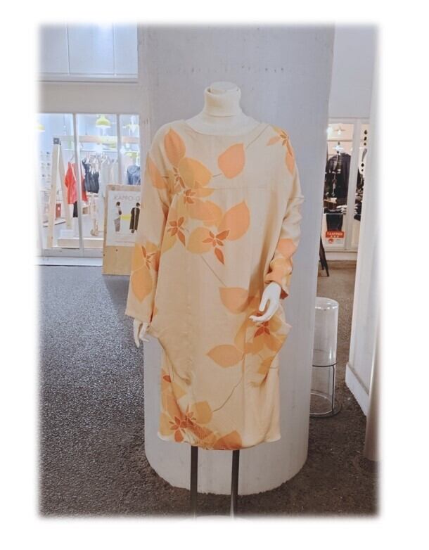 正絹 総絞り 青地 着物リメイク ロング丈ワンピース プルオーバー