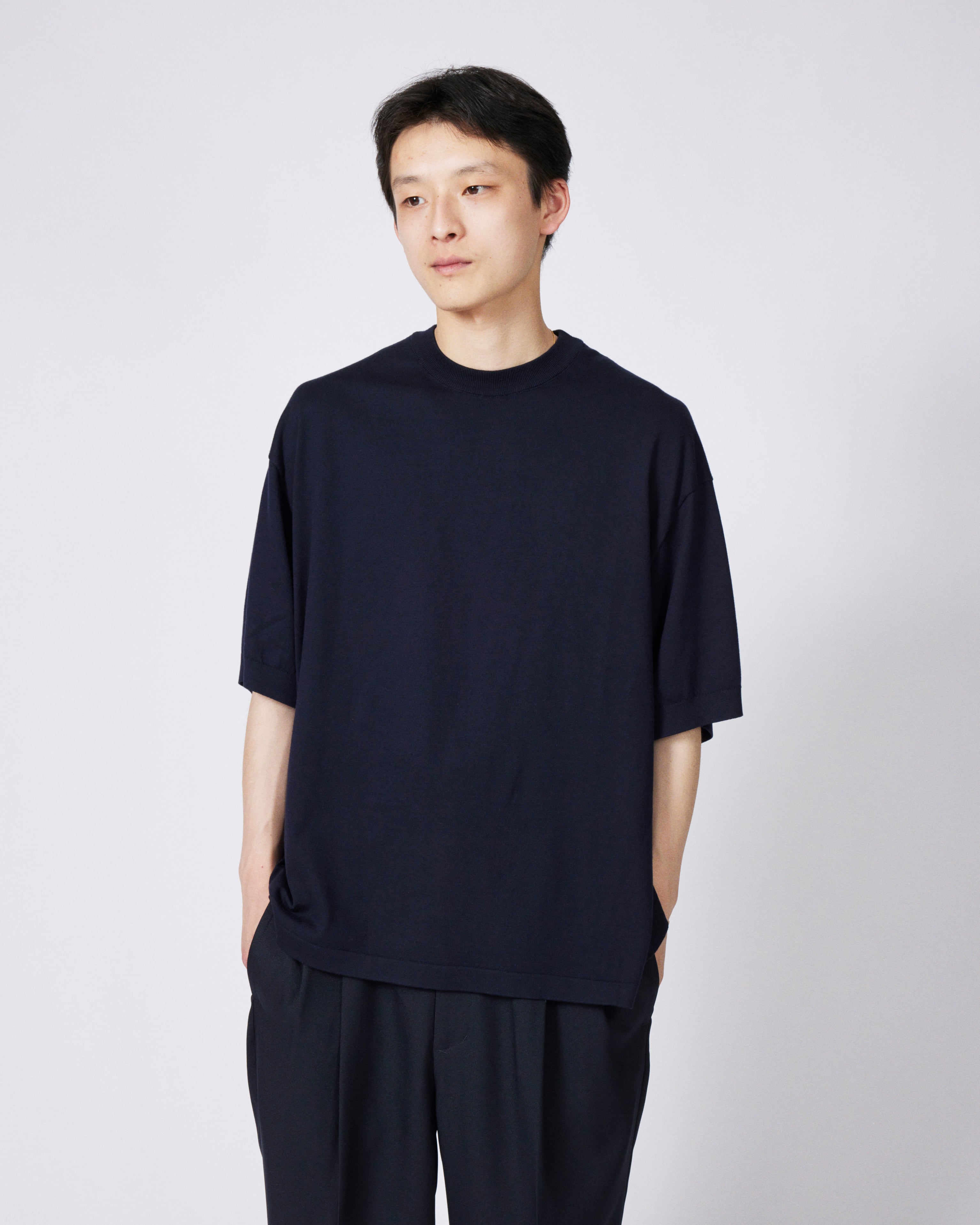 【ネイビー】everyone high gauge cotton s/s tee everyone cotton silk high-gauge knit short sleeve tee shirt (NAVY
