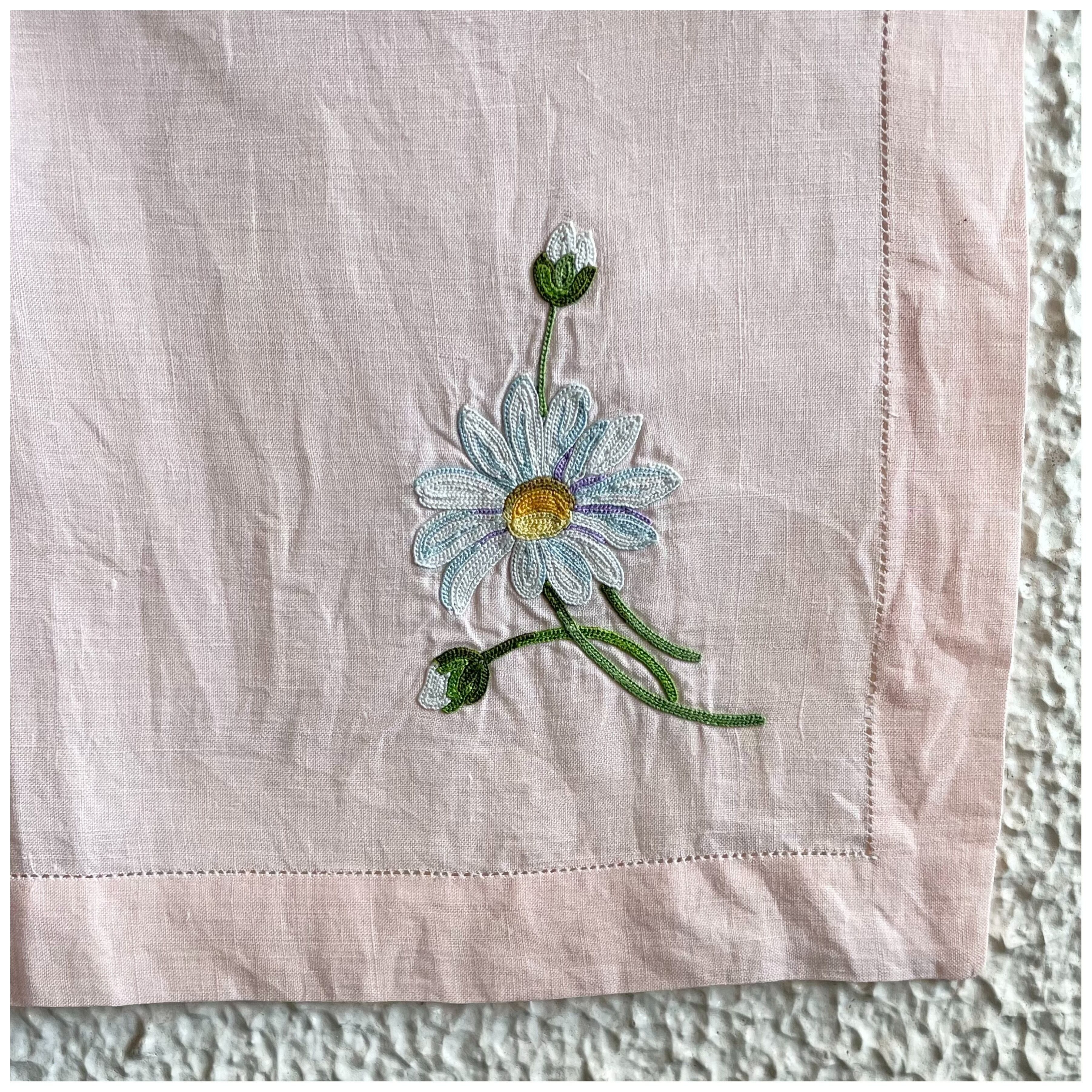 フランス買付 ヴィンテージ 刺繍クロス ティーナプキン ハンカチ ヘム