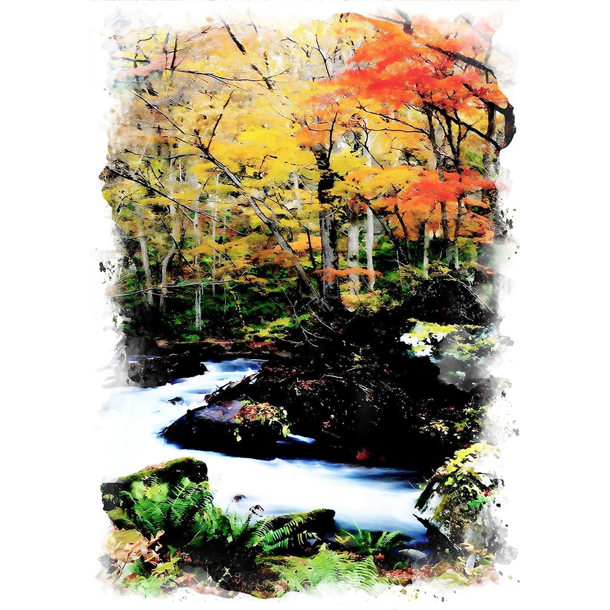 絵画(風景画) 日本 秋の奥入瀬渓流 インテリアアート額付き 絵画(風景画) 日本 秋の奥入瀬渓流 インテリアアート額付き