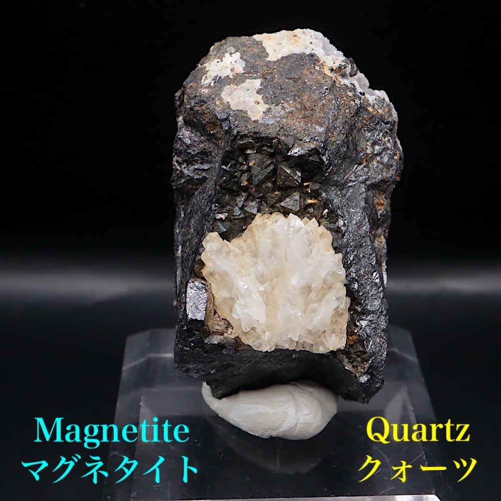 マグネタイト クォーツ 磁鉄鉱 水晶 141.7g ユタ州産 MGT120 原石 天然石 鉱物