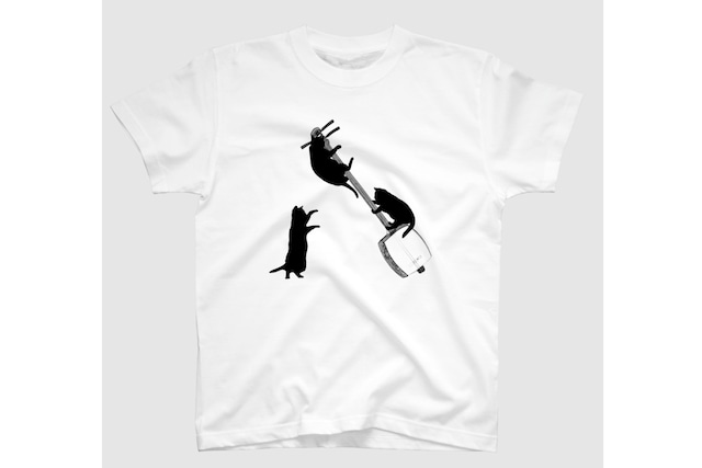 三味線と黒猫のＴシャツ(白)