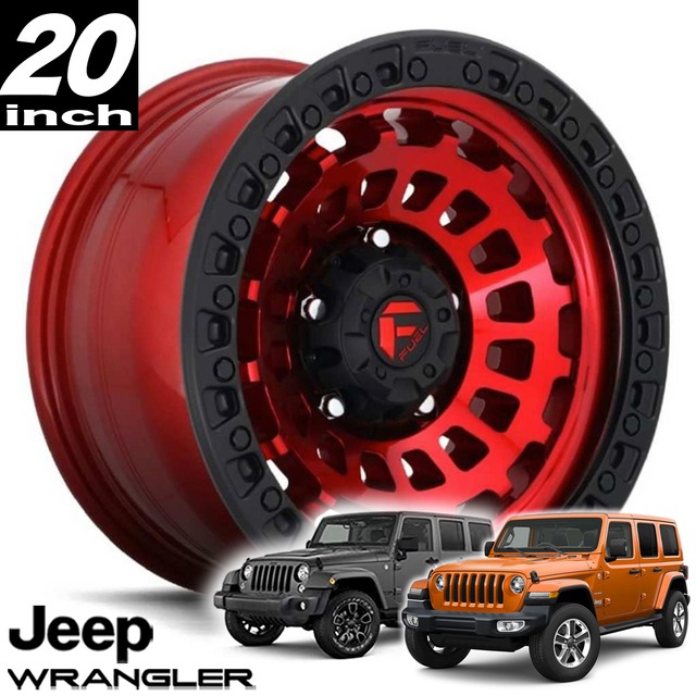 FUEL OFFROAD ZEPHYR（ゼファー）D632 キャンディレッドブラックリング 20インチアルミホイール  JKラングラー/JLラングラー/JTグラディエーター オーバーフェンダー用