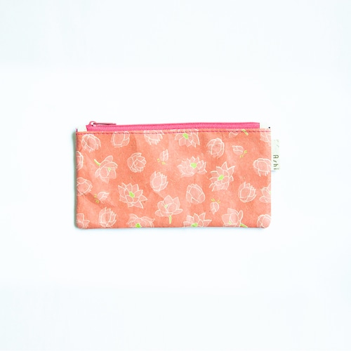 Ashi｜亜紙 Flat Pouch M＊Lotus Flower 紙ポーチ 植物柄 ハス 花 ハンドメイド