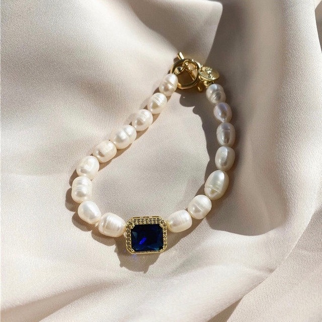 color stone & pearl bracelet（３color）＜1122＞
