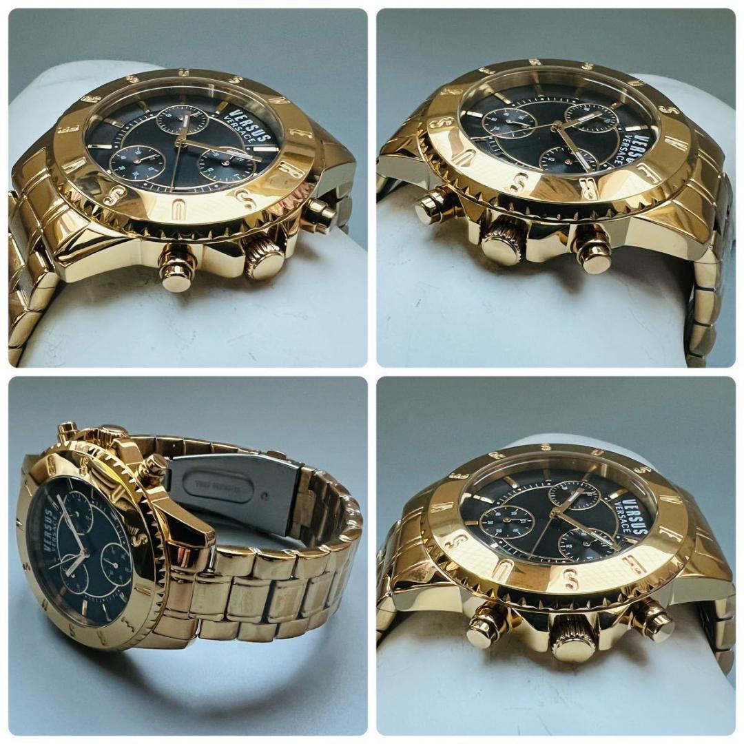ゴールド/黒 新品ヴェルサス・ヴェルサーチ腕時計メンズ クロノグラフ クォーツ