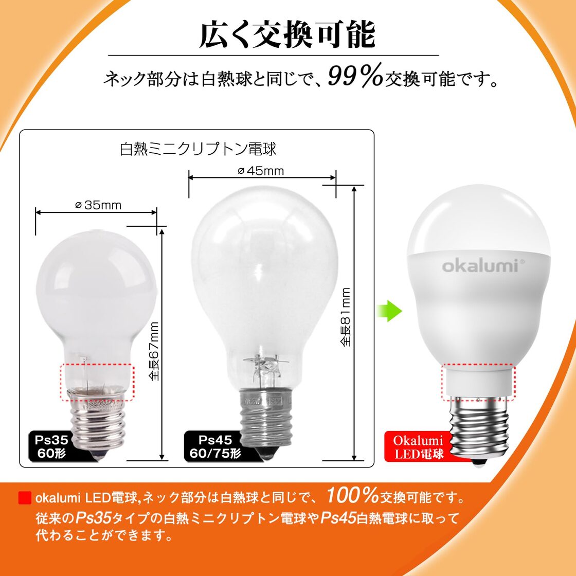 在庫セール okalumi LED電球 ミニクリプトン型電球 E17口金 60W 75W形相当 電球色 850lm 広配光 断熱材施工器具対応 密閉型器具対応 小型電球タイプ 調光不可 2個セット