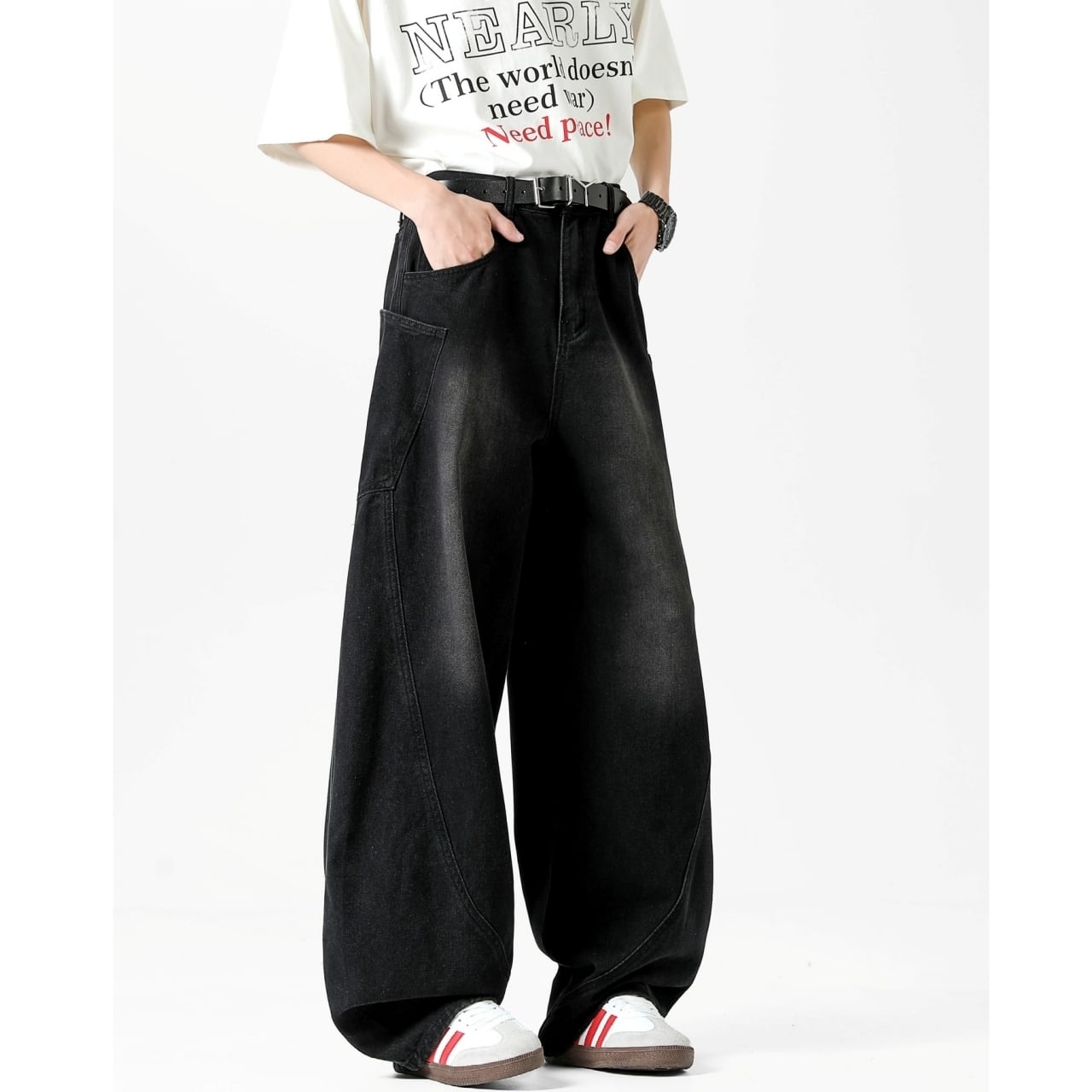 ワイドレッグカーブデニムジーンズ H2689