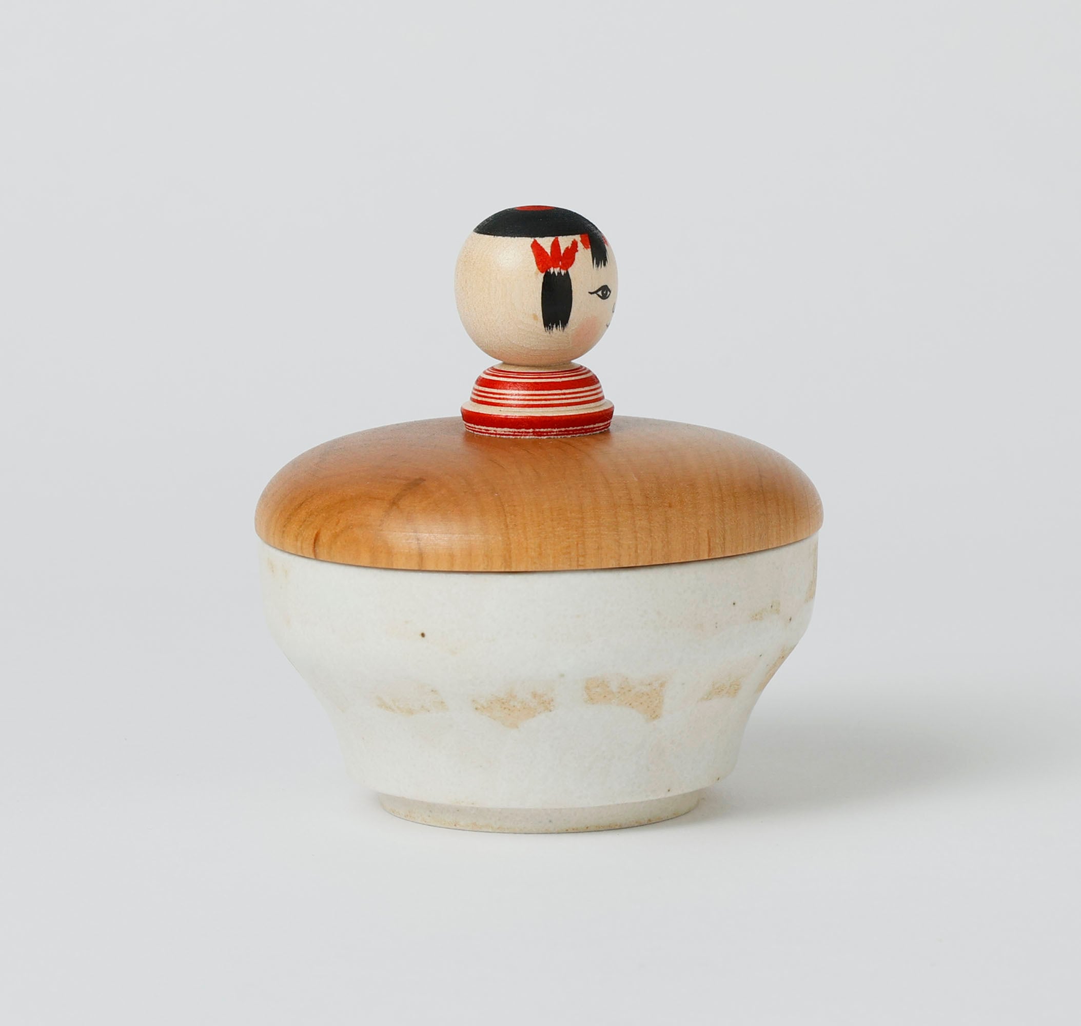 こけし蓋と陶器の小物入れ】津軽系 阿保正文工人 8.5cm | Kokeshi lid