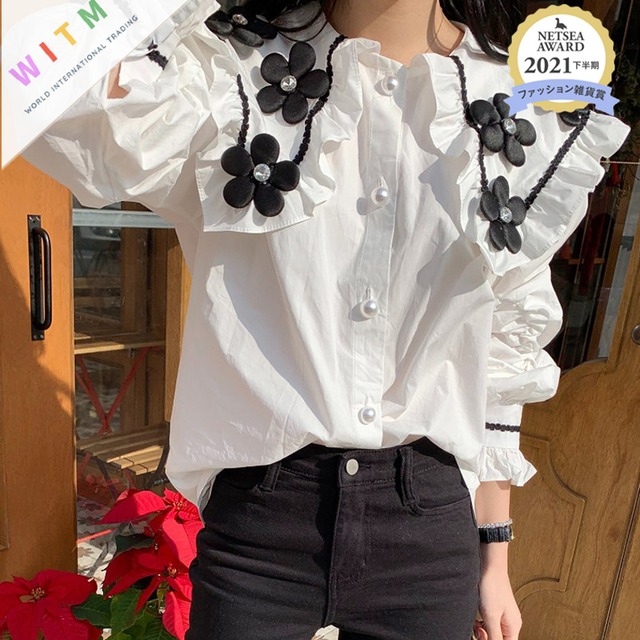 2022春夏新作 花襟 シャツ ブラウス 韓国風 レディーストップス スタイリッシュ 着回し