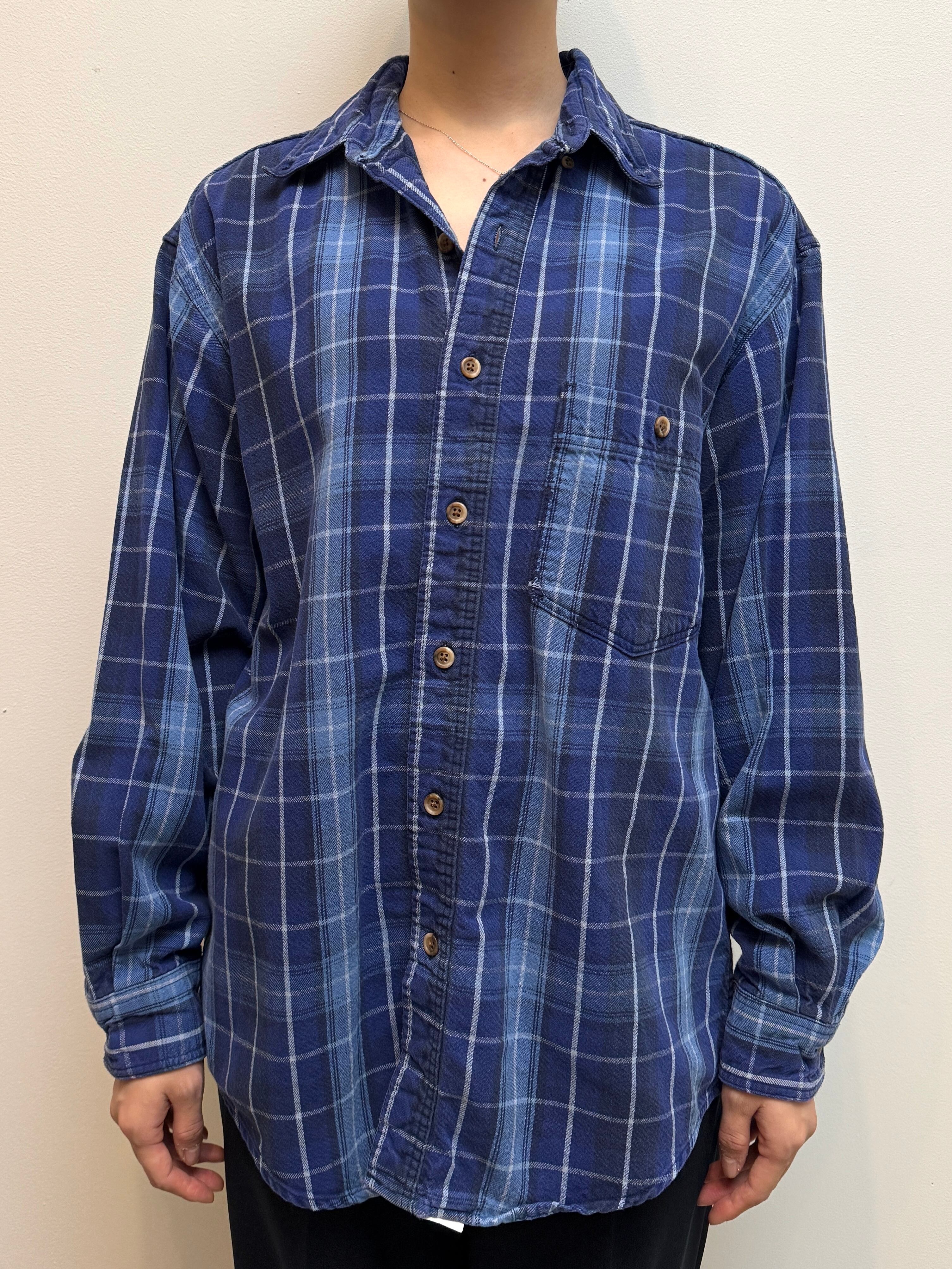 BL18-13 USED EDDIE BAUER CHECK SHIRT -BLUE-