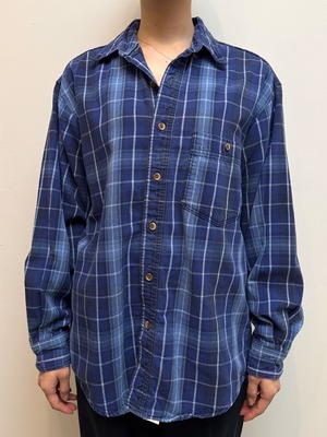 BL18-13 USED EDDIE BAUER CHECK SHIRT -BLUE-