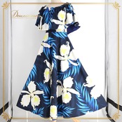 フラダンス 衣装 mmj modernistic エムエムジェイ モダニスティック ワンピース ドレス ネイビー系 日本製 2WAY 花柄 おしゃれ 大人っぽい きれい かわいい 華やか 鮮やか 明るい アロハ ハワイアンプリント フラ ダンス レッスン 練習