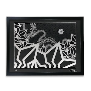 BAKIBAKI screen print "Black River" (with frame)