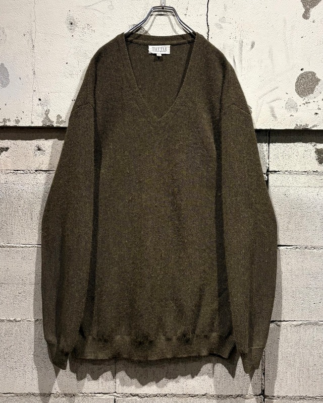 【Caka otto】90's Khaki Color Vintage Loose Alpaca V Neck Knit