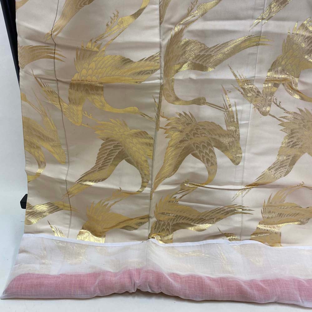 婚礼衣装　花嫁衣裳　白打掛　正絹　鶴　刺繍入り 色打掛 正絹 鶴 刺繍 白 シルバー 打掛 Mサイズ 裄64 花嫁衣裳