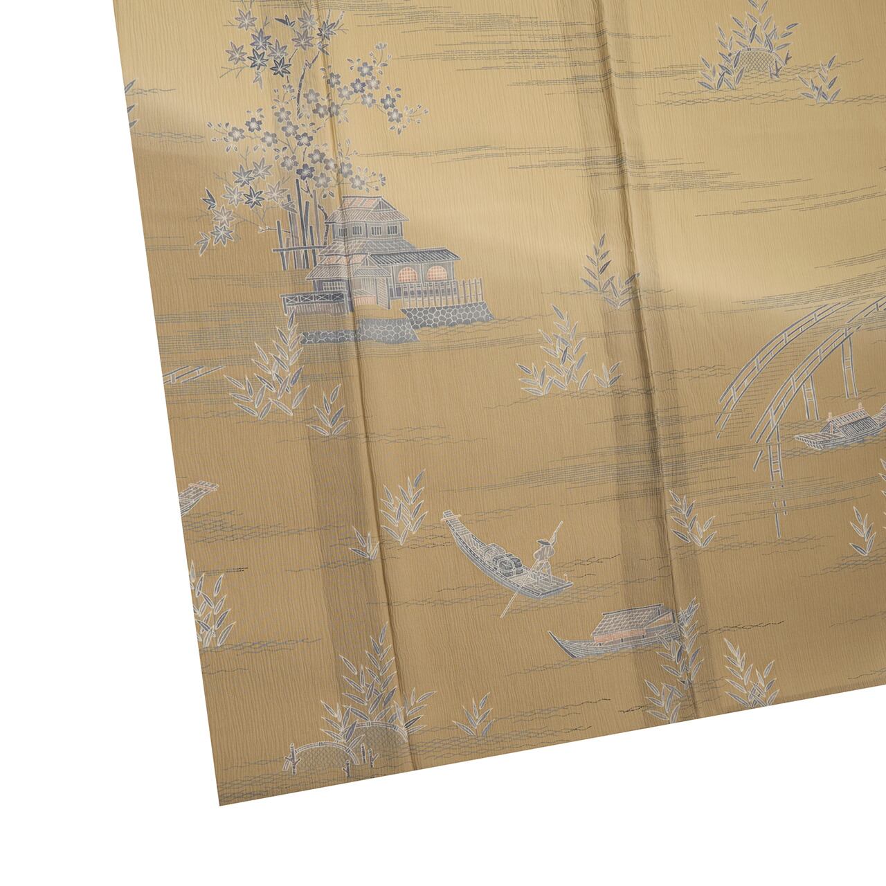 茶屋辻模様 手描友禅 絹ちぢみ単衣着物【中古】 | かわの屋