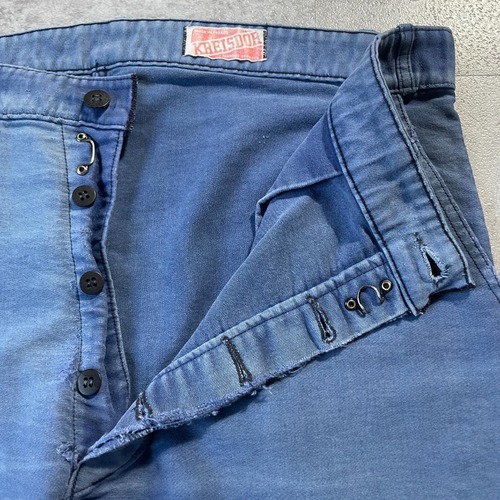 50-60s フェード フレンチワーク モールスキン ブルー パンツ W35 詳細写真9