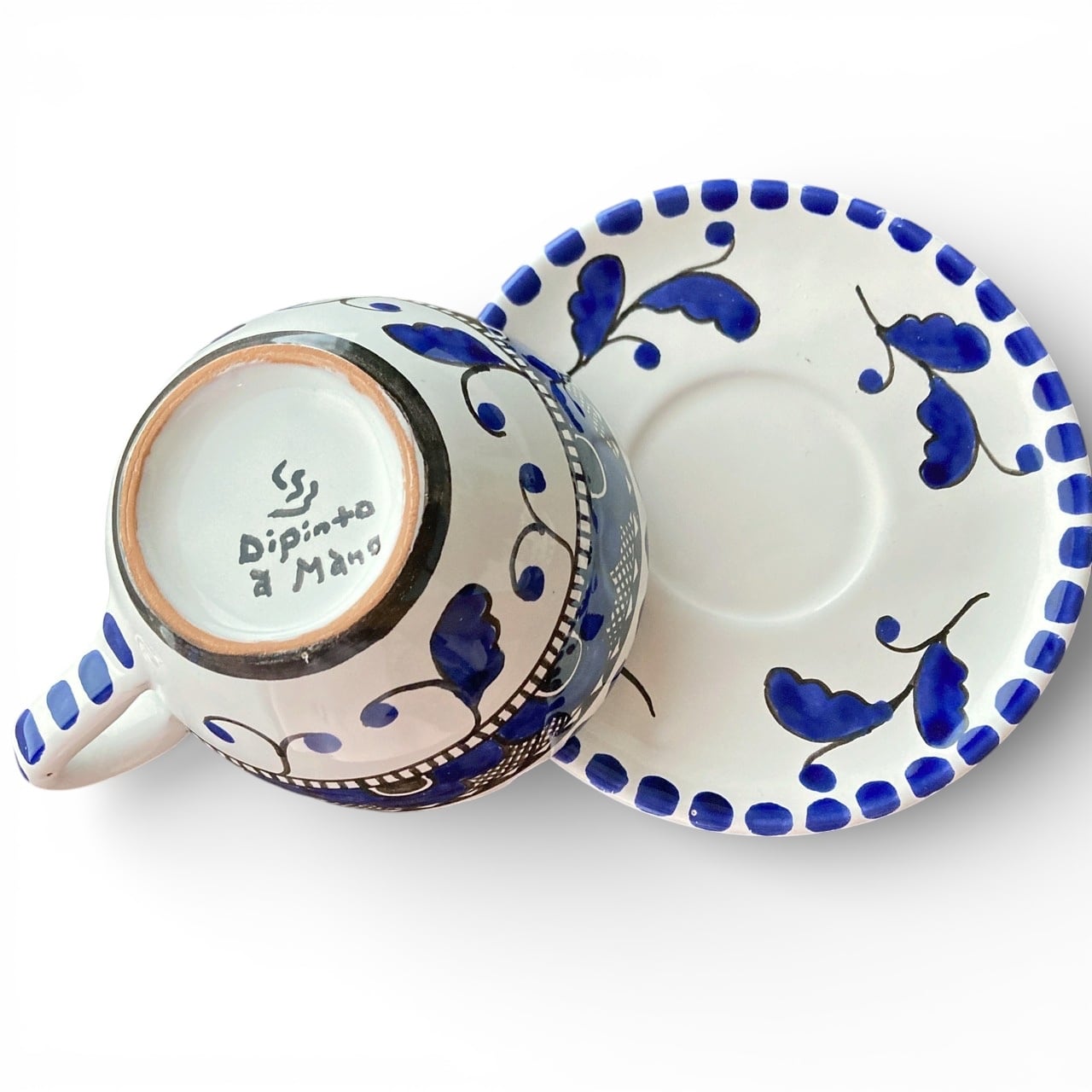 カップ＆ソーサー TAZ022 マヨリカ焼き イタリア陶器 青い陶器 ティー