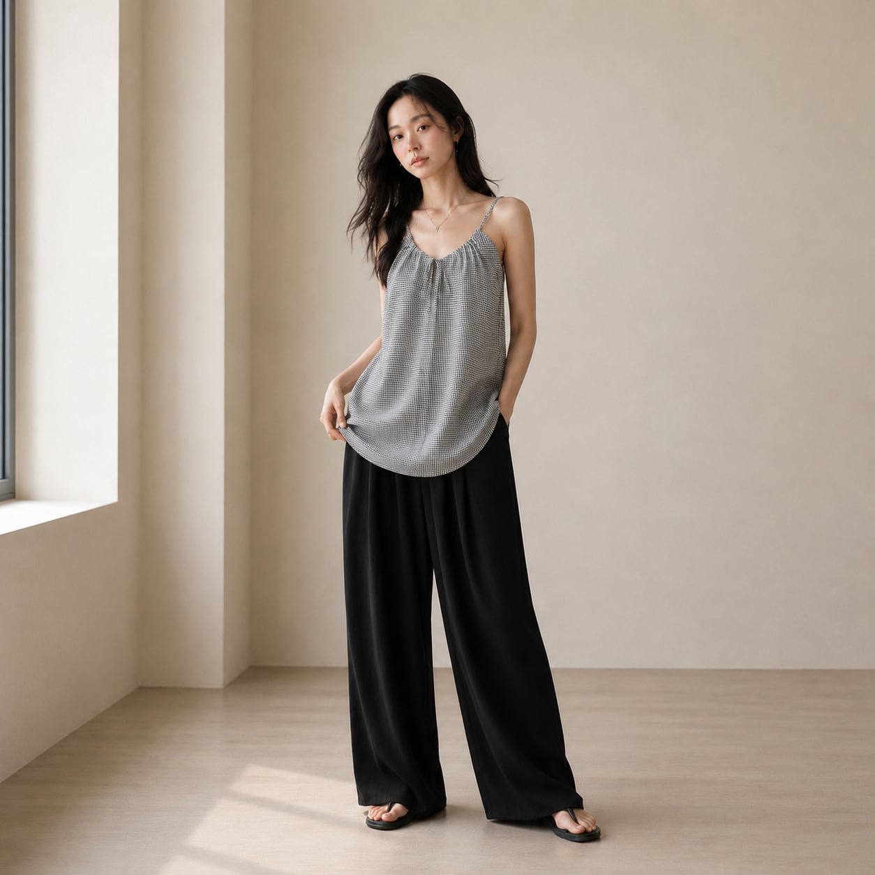 CHECK CAMISOLE LAYERED TOPS