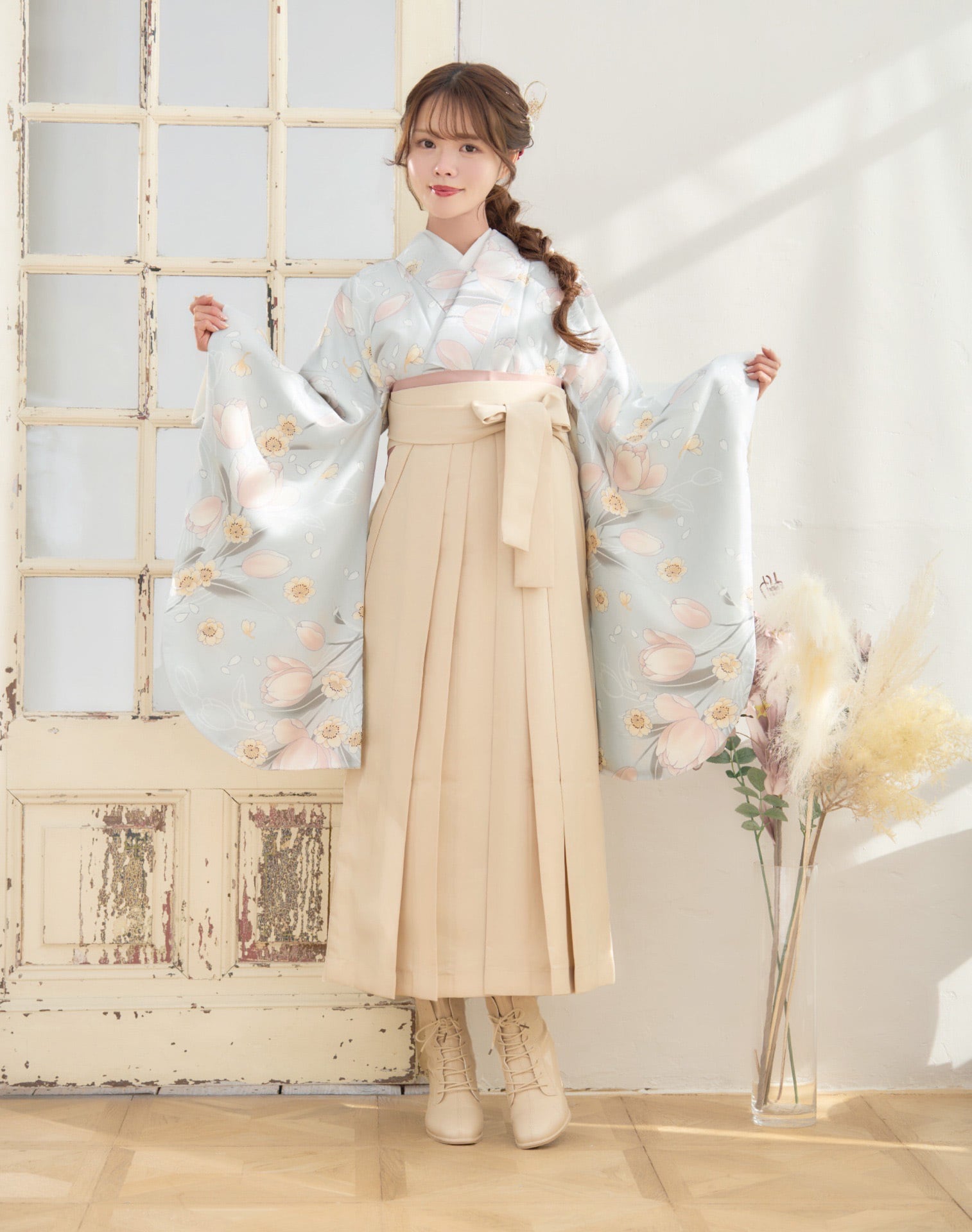 袴4点set】灰縹色に散る桜チューリップ91IV | ANDESIR【アンデジール