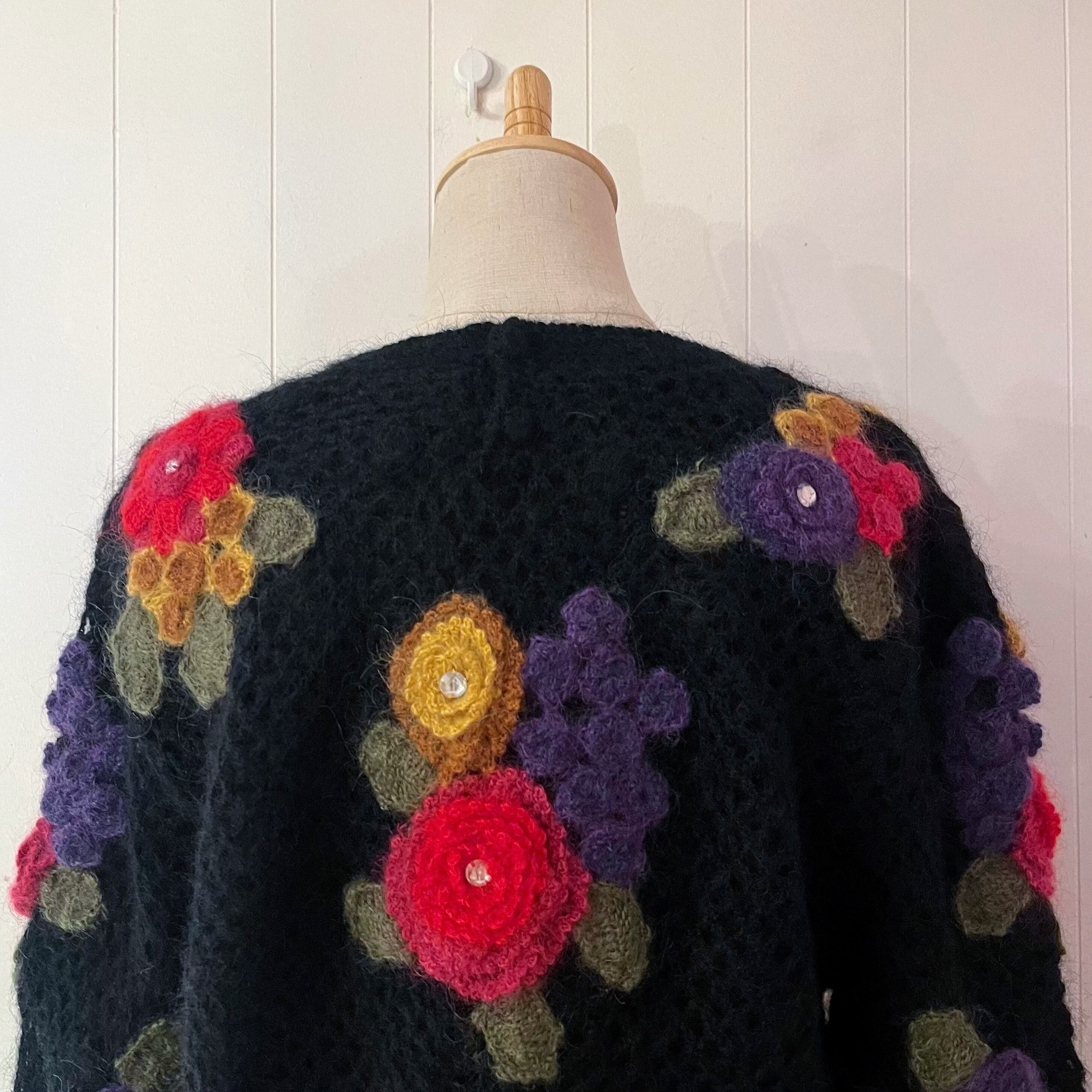 colorful flower stone mesh knit sweater