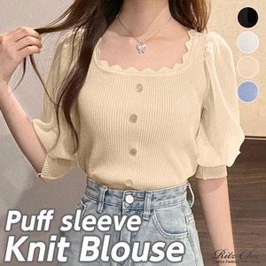 ニット ブラウス レディース 春夏秋 韓国 トップス きれいめ 大人 かわいい おしゃれ フェミニン 切替 ドッキング 大人可愛い 大人女子