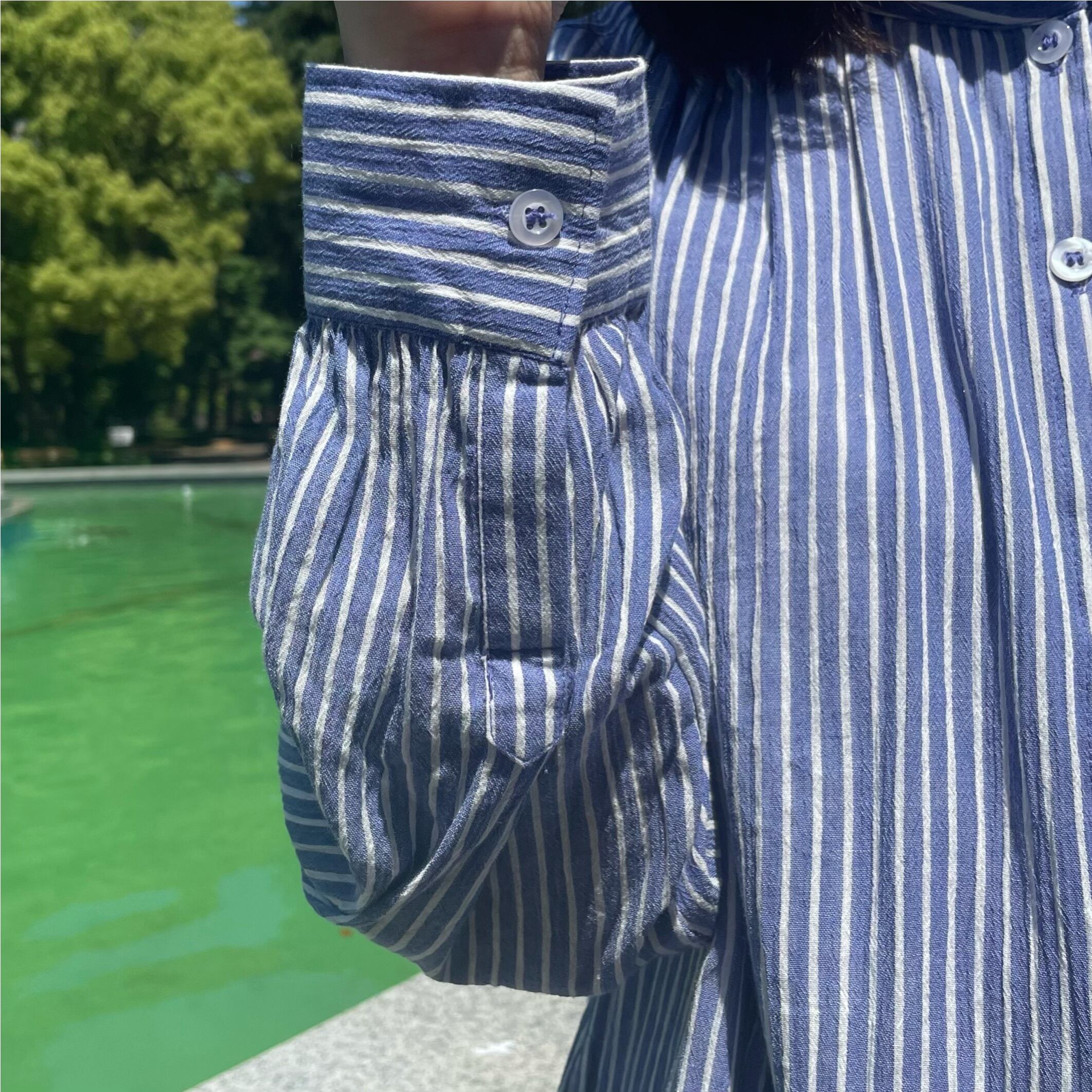 シワ加工 ストライプ シャツワンピース | precious for us