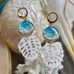 モンステラのオーシャンデザインピアス（ocean design pierce）サージカルステンレス/サーフピアス/ビーチアクセサリー/海ピアス