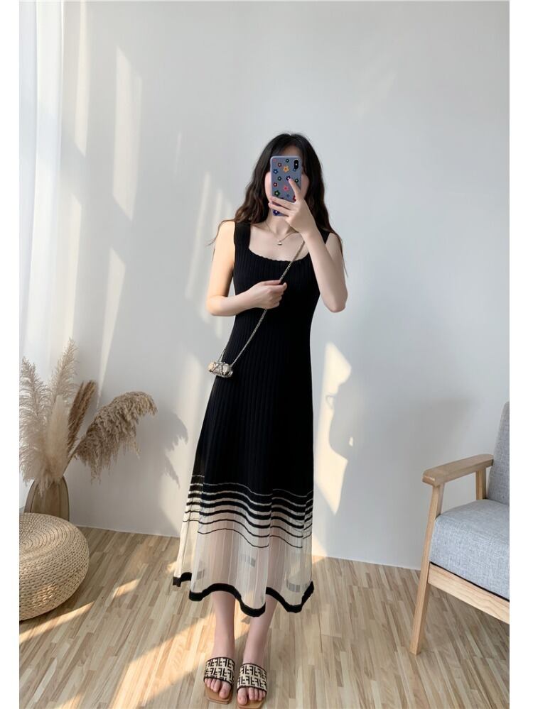 レトロ ガーリー シースルー ニット ワンピース ロング丈 ドレス レトロ ガーリー シースルー ニット ワンピース ロング丈 ドレス