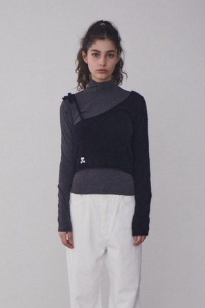 [rest & recreation] RR UNBALANCE LAYERED KNIT TOP - BLACK 正規韓国ブランド 韓国ファッション 韓国代行 rest recreation レストアンドレクリエーション restrecreation