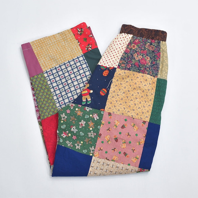 Remake リメイク ハンドメイド テキスタイル  パッチワーク キルトトップ ルーズシルエット デザイン イージーパンツ 再構築 ツギハギ  裏地付きW62～100cm