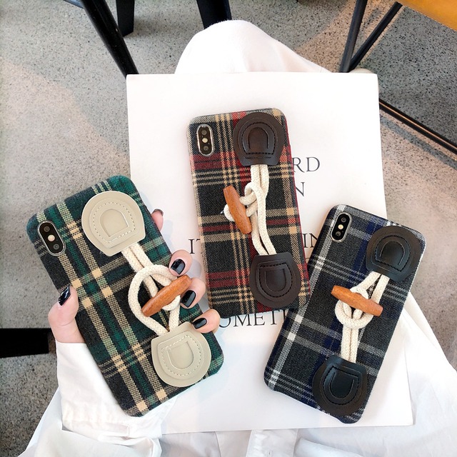 【3色】iphone　スマホケース　ダッフルコート風　チェック柄　おしゃれ　かわいい　人気　注目