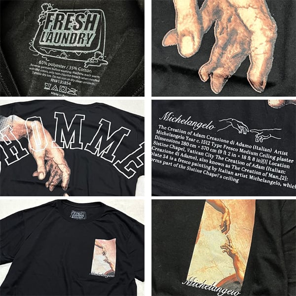 1点物◇Fresh Laundryミケランジェロ黒バックプリントTシャツ古着