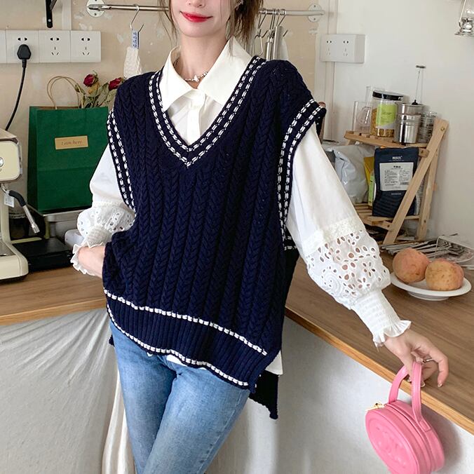 配色ライン ニット ベスト トップス レディースファッション Choice 31 レディースファッション通販 配色ライン ニット ベスト トップス レディースファッション Choice 31 レディースファッション通販