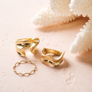 3 rings set / wide wave ring 