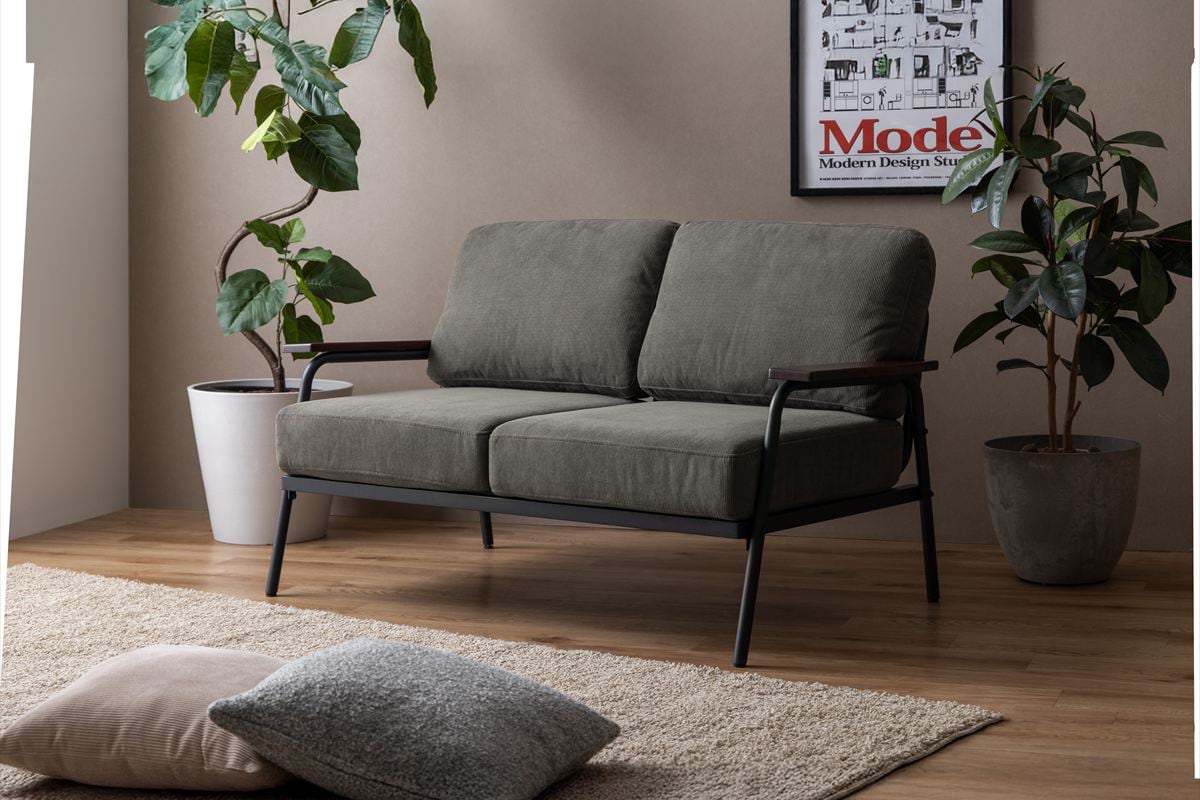 コーデュロイ2人がけソファ アイアンフレーム 送料無料】アイアンフレーム 2人掛けコーデュロイソファ|インテリア