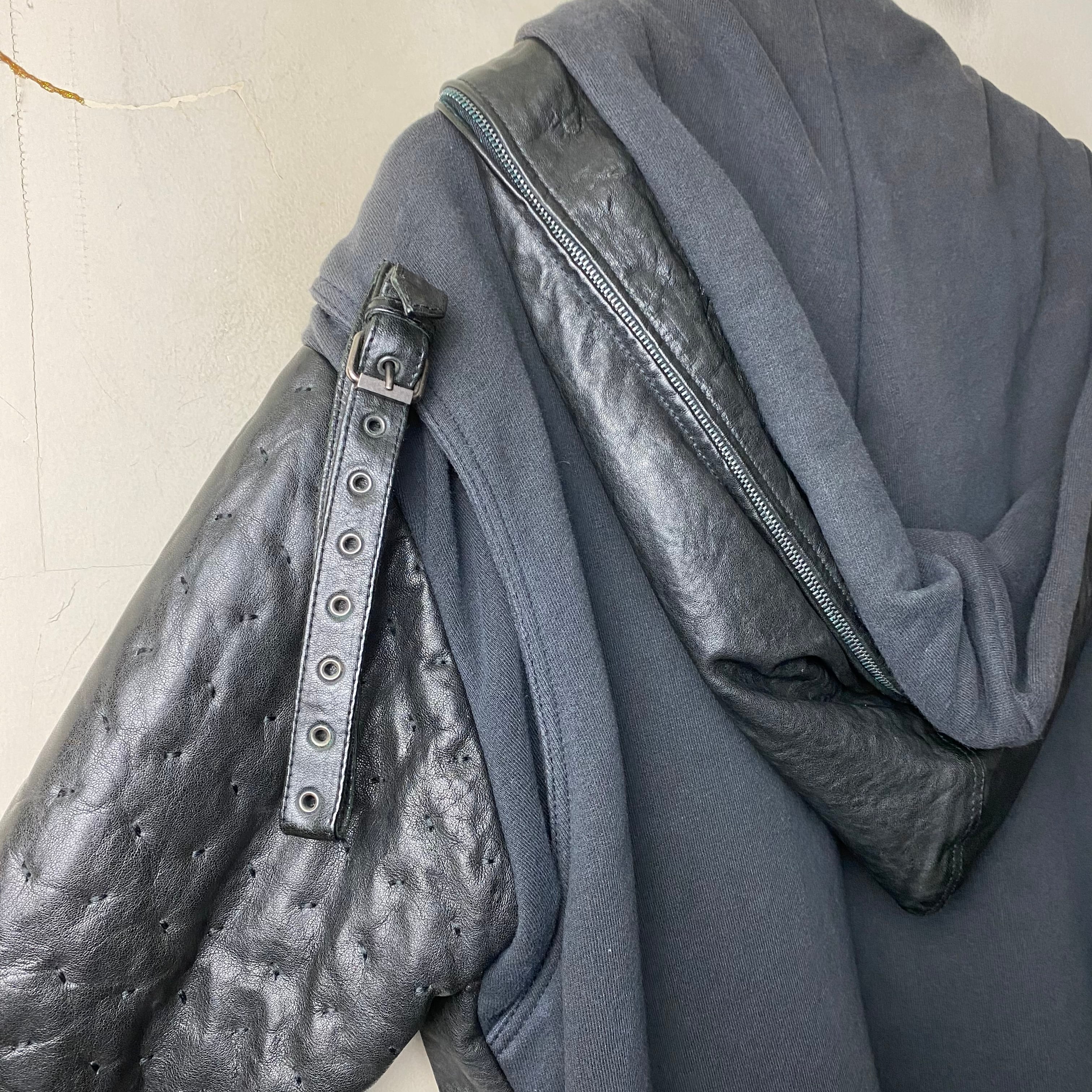 JOHN GALLIANO sweat switching leather blouson | NOIR ONLINE